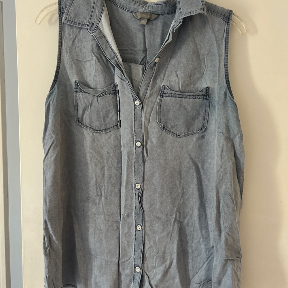 Sleeveless Denim Button-Up Shirt